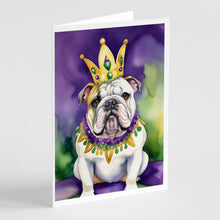 Load image into Gallery viewer, English Bulldog King of Mardi Gras Greeting Cards - Blank Note Cards – 8-Pack of Artist-Designed Cards with Envelopes