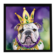 Load image into Gallery viewer, English Bulldog King of Mardi Gras Framed Metal Print