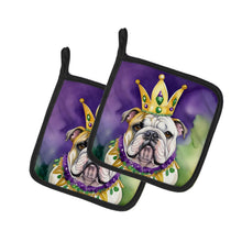 Load image into Gallery viewer, English Bulldog King of Mardi Gras Pot Holders - Set of 2 Decorative Kitchen Helpers | Made in the USA