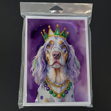 Load image into Gallery viewer, English Setter King of Mardi Gras Greeting Cards - Blank Note Cards – 8-Pack of Artist-Designed Cards with Envelopes