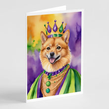 Load image into Gallery viewer, Finnish Spitz King of Mardi Gras Greeting Cards - Blank Note Cards – 8-Pack of Artist-Designed Cards with Envelopes