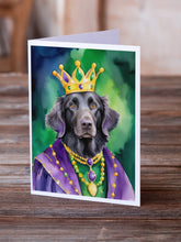 Load image into Gallery viewer, Flat-Coated Retriever King of Mardi Gras Greeting Cards - Blank Note Cards – 8-Pack of Artist-Designed Cards with Envelopes