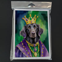 Load image into Gallery viewer, Flat-Coated Retriever King of Mardi Gras Greeting Cards - Blank Note Cards – 8-Pack of Artist-Designed Cards with Envelopes