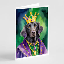 Load image into Gallery viewer, Flat-Coated Retriever King of Mardi Gras Greeting Cards - Blank Note Cards – 8-Pack of Artist-Designed Cards with Envelopes
