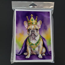 Load image into Gallery viewer, French Bulldog King of Mardi Gras Greeting Cards - Blank Note Cards – 8-Pack of Artist-Designed Cards with Envelopes