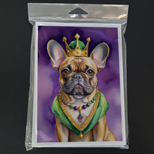 Load image into Gallery viewer, French Bulldog King of Mardi Gras Greeting Cards - Blank Note Cards – 8-Pack of Artist-Designed Cards with Envelopes