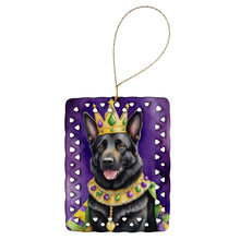 Load image into Gallery viewer, Black German Shepherd King of Mardi Gras Porcelain Ornament