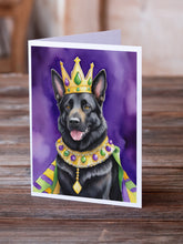 Load image into Gallery viewer, Black German Shepherd King of Mardi Gras Greeting Cards - Blank Note Cards – 8-Pack of Artist-Designed Cards with Envelopes