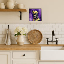 Load image into Gallery viewer, Black German Shepherd King of Mardi Gras Framed Metal Print