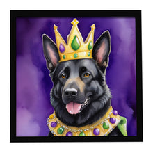 Load image into Gallery viewer, Black German Shepherd King of Mardi Gras Framed Metal Print