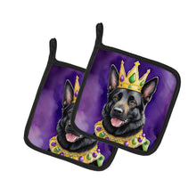 Load image into Gallery viewer, Black German Shepherd King of Mardi Gras Pot Holders - Set of 2 Decorative Kitchen Helpers | Made in the USA