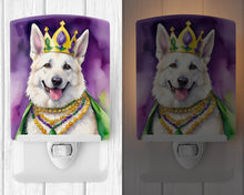 Load image into Gallery viewer, White German Shepherd King of Mardi Gras Ceramic Night Light