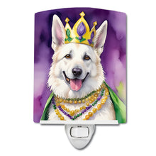 Load image into Gallery viewer, White German Shepherd King of Mardi Gras Ceramic Night Light