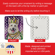 Load image into Gallery viewer, White German Shepherd King of Mardi Gras Porcelain Ornament