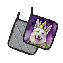 Load image into Gallery viewer, White German Shepherd King of Mardi Gras Pot Holders - Set of 2 Decorative Kitchen Helpers | Made in the USA