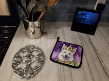 Load image into Gallery viewer, White German Shepherd King of Mardi Gras Pot Holders - Set of 2 Decorative Kitchen Helpers | Made in the USA