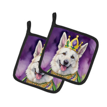 Load image into Gallery viewer, White German Shepherd King of Mardi Gras Pot Holders - Set of 2 Decorative Kitchen Helpers | Made in the USA