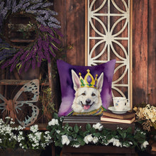 Load image into Gallery viewer, White German Shepherd King of Mardi Gras Throw Pillow - 14x14 Decorative Pillow – Art for Your Home &amp; Patio