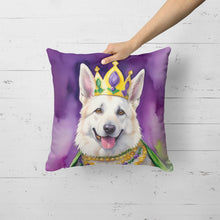 Load image into Gallery viewer, White German Shepherd King of Mardi Gras Throw Pillow