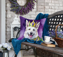 Load image into Gallery viewer, White German Shepherd King of Mardi Gras Throw Pillow