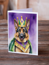 Load image into Gallery viewer, German Shepherd King of Mardi Gras Greeting Cards - Blank Note Cards – 8-Pack of Artist-Designed Cards with Envelopes