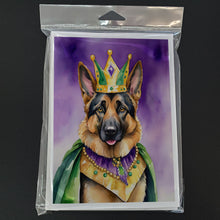 Load image into Gallery viewer, German Shepherd King of Mardi Gras Greeting Cards - Blank Note Cards – 8-Pack of Artist-Designed Cards with Envelopes