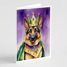 Load image into Gallery viewer, German Shepherd King of Mardi Gras Greeting Cards - Blank Note Cards – 8-Pack of Artist-Designed Cards with Envelopes