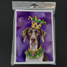 Load image into Gallery viewer, German Shorthaired Pointer King of Mardi Gras Greeting Cards - Blank Note Cards – 8-Pack of Artist-Designed Cards with Envelopes