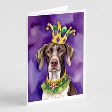 Load image into Gallery viewer, German Shorthaired Pointer King of Mardi Gras Greeting Cards - Blank Note Cards – 8-Pack of Artist-Designed Cards with Envelopes