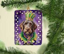 Load image into Gallery viewer, German Wirehaired Pointer King of Mardi Gras Porcelain Ornament