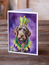Load image into Gallery viewer, German Wirehaired Pointer King of Mardi Gras Greeting Cards - Blank Note Cards – 8-Pack of Artist-Designed Cards with Envelopes