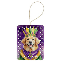 Load image into Gallery viewer, Golden Retriever King of Mardi Gras Porcelain Ornament