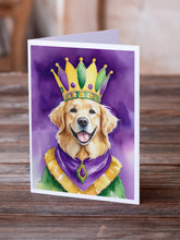Load image into Gallery viewer, Golden Retriever King of Mardi Gras Greeting Cards - Blank Note Cards – 8-Pack of Artist-Designed Cards with Envelopes