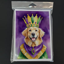 Load image into Gallery viewer, Golden Retriever King of Mardi Gras Greeting Cards - Blank Note Cards – 8-Pack of Artist-Designed Cards with Envelopes