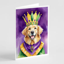 Load image into Gallery viewer, Golden Retriever King of Mardi Gras Greeting Cards - Blank Note Cards – 8-Pack of Artist-Designed Cards with Envelopes