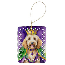 Load image into Gallery viewer, Goldendoodle King of Mardi Gras Porcelain Ornament