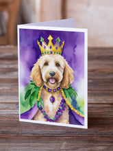 Load image into Gallery viewer, Goldendoodle King of Mardi Gras Greeting Cards - Blank Note Cards – 8-Pack of Artist-Designed Cards with Envelopes