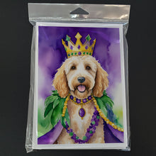 Load image into Gallery viewer, Goldendoodle King of Mardi Gras Greeting Cards - Blank Note Cards – 8-Pack of Artist-Designed Cards with Envelopes