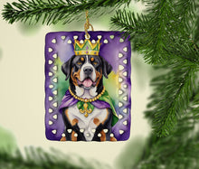 Load image into Gallery viewer, Greater Swiss Mountain Dog King of Mardi Gras Porcelain Ornament
