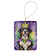 Load image into Gallery viewer, Greater Swiss Mountain Dog King of Mardi Gras Porcelain Ornament