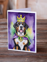 Load image into Gallery viewer, Greater Swiss Mountain Dog King of Mardi Gras Greeting Cards - Blank Note Cards – 8-Pack of Artist-Designed Cards with Envelopes