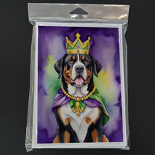 Load image into Gallery viewer, Greater Swiss Mountain Dog King of Mardi Gras Greeting Cards - Blank Note Cards – 8-Pack of Artist-Designed Cards with Envelopes