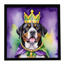 Load image into Gallery viewer, Greater Swiss Mountain Dog King of Mardi Gras Framed Metal Print