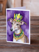Load image into Gallery viewer, Greyhound King of Mardi Gras Greeting Cards - Blank Note Cards – 8-Pack of Artist-Designed Cards with Envelopes