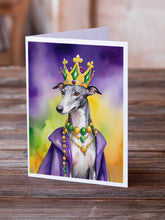 Load image into Gallery viewer, Greyhound King of Mardi Gras Greeting Cards - Blank Note Cards – 8-Pack of Artist-Designed Cards with Envelopes
