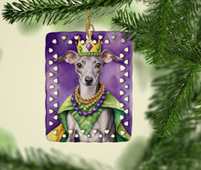 Load image into Gallery viewer, Italian Greyhound King of Mardi Gras Porcelain Ornament