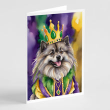 Load image into Gallery viewer, Keeshond King of Mardi Gras Greeting Cards - Blank Note Cards – 8-Pack of Artist-Designed Cards with Envelopes