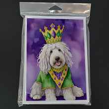 Load image into Gallery viewer, Komondor King of Mardi Gras Greeting Cards - Blank Note Cards – 8-Pack of Artist-Designed Cards with Envelopes