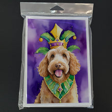 Load image into Gallery viewer, Labradoodle King of Mardi Gras Greeting Cards - Blank Note Cards – 8-Pack of Artist-Designed Cards with Envelopes