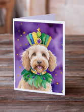 Load image into Gallery viewer, Labradoodle King of Mardi Gras Greeting Cards - Blank Note Cards – 8-Pack of Artist-Designed Cards with Envelopes